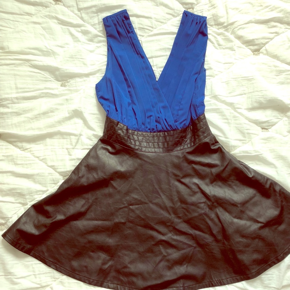 Double zero royal and black leather dress
